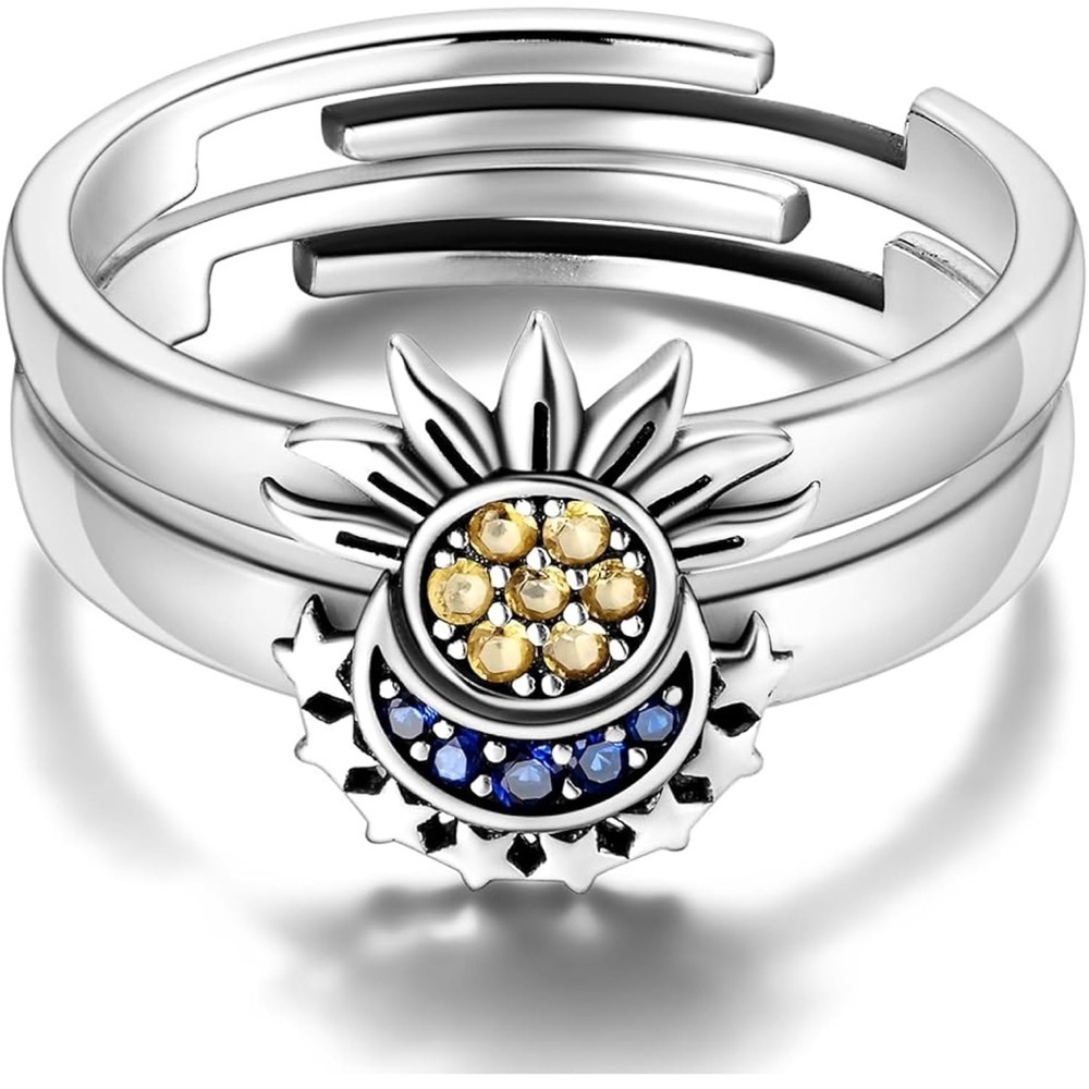 Elegant 925 Sterling Silver Adjustable Sun and Moon & Stars Ring. ☀️ ✨ 🌙